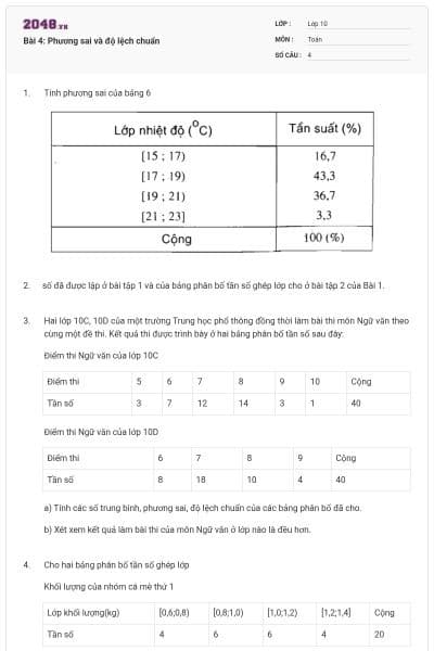 Bài 4: Phương sai và độ lệch chuẩn