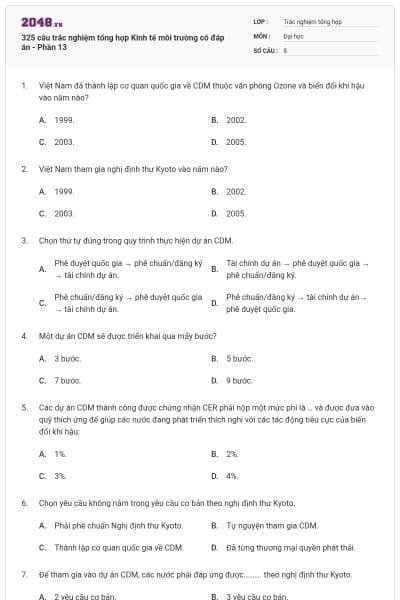 325 câu trắc nghiệm tổng hợp Kinh tế môi trường có đáp án - Phần 13