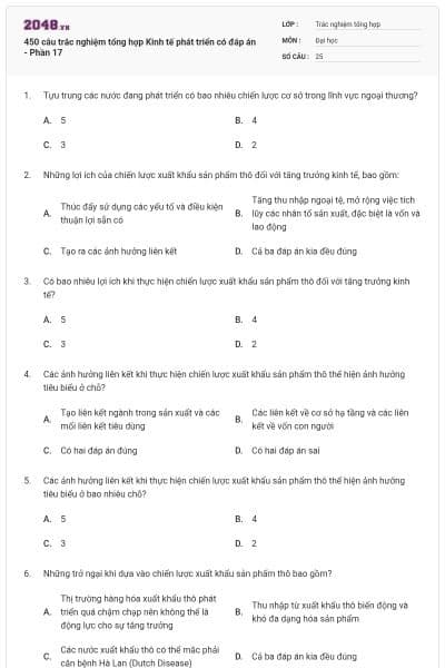 450 câu trắc nghiệm tổng hợp Kinh tế phát triển có đáp án - Phần 17