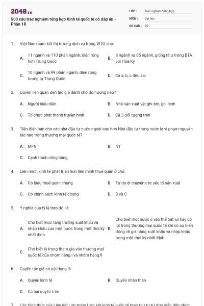 500 câu trắc nghiệm tổng hợp Kinh tế quốc tế có đáp án - Phần 18