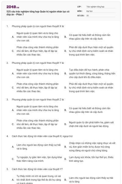 525 câu trắc nghiệm tổng hợp Quản trị nguồn nhân lực có đáp án - Phần 7