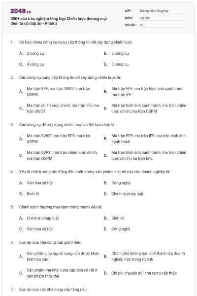 300+ câu trắc nghiệm tổng hợp Chiến lược thương mại điện tử có đáp án - Phần 3