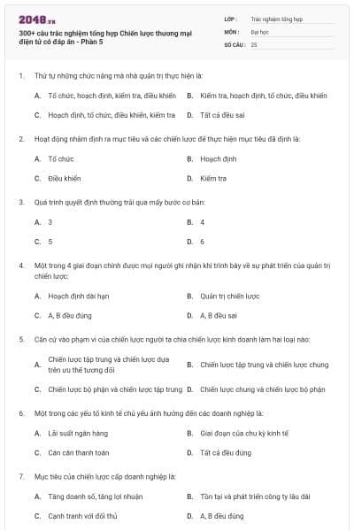 300+ câu trắc nghiệm tổng hợp Chiến lược thương mại điện tử có đáp án - Phần 5