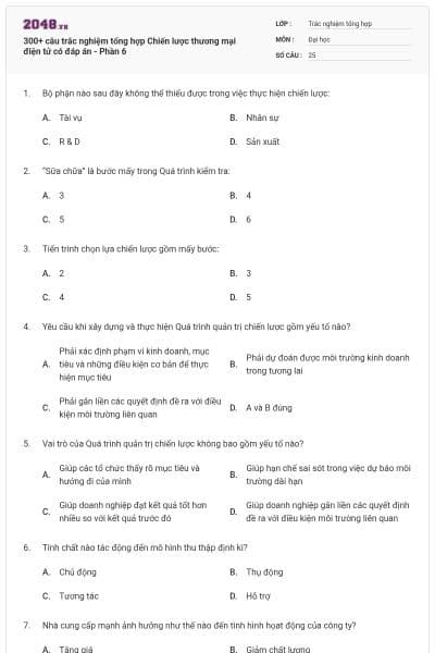 300+ câu trắc nghiệm tổng hợp Chiến lược thương mại điện tử có đáp án - Phần 6