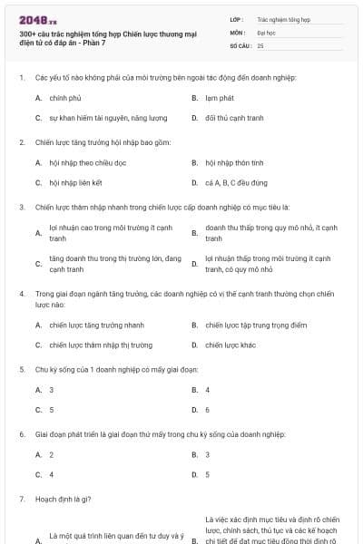 300+ câu trắc nghiệm tổng hợp Chiến lược thương mại điện tử có đáp án - Phần 7