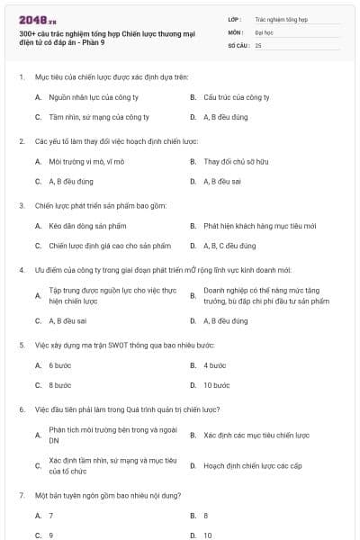 300+ câu trắc nghiệm tổng hợp Chiến lược thương mại điện tử có đáp án - Phần 9