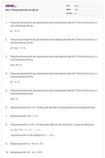 Bài 3: Phương trình bậc hai một ẩn