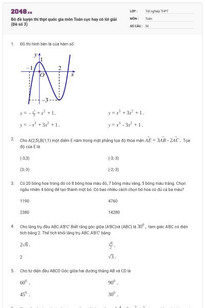 Bô đề luyện thi thpt quốc gia môn Toán cực hay có lời giải (Đề số 3)