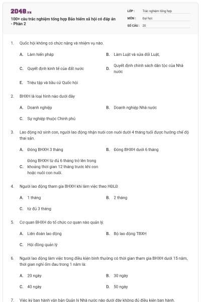 100+ câu trắc nghiệm tổng hợp Bảo hiểm xã hội có đáp án - Phần 2