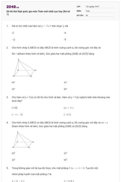 Đề thi thử thpt quốc gia môn Toán mới nhất cực hay (Đế số 1)