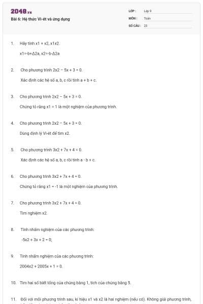 Bài 6: Hệ thức Vi-ét và ứng dụng