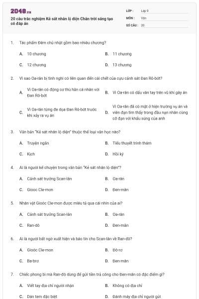 20 câu trắc nghiệm Kẻ sát nhân lộ diện Chân trời sáng tạo có đáp án