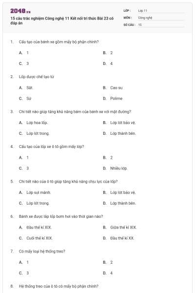 15 câu trắc nghiệm Công nghệ 11 Kết nối tri thức Bài 23 có đáp án