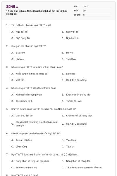 17 câu trắc nghiệm Nghệ thuật băm thịt gà Kết nối tri thức có đáp án