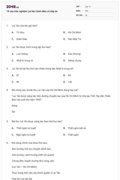 18 câu trắc nghiệm Lai tân Cánh diều có đáp án