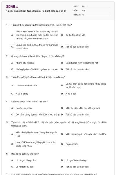 15 câu trắc nghiệm Ánh sáng cứu rỗi Cánh diều có đáp án