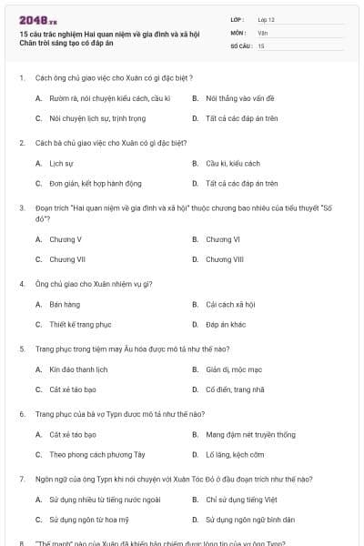 15 câu trắc nghiệm Hai quan niệm về gia đình và xã hội Chân trời sáng tạo có đáp án