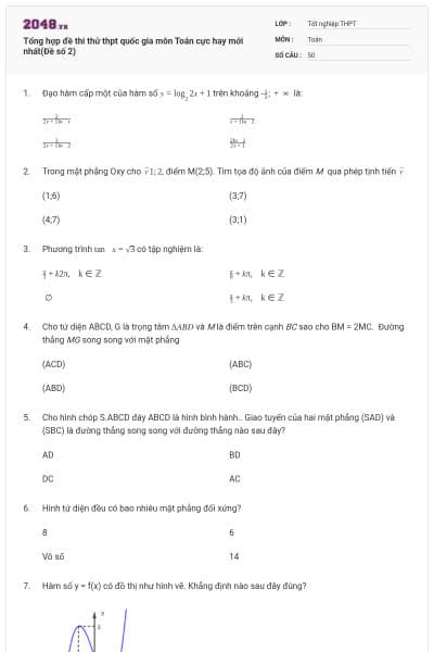 Tổng hợp đề thi thử thpt quốc gia môn Toán cực hay mới nhất(Đề số 2)