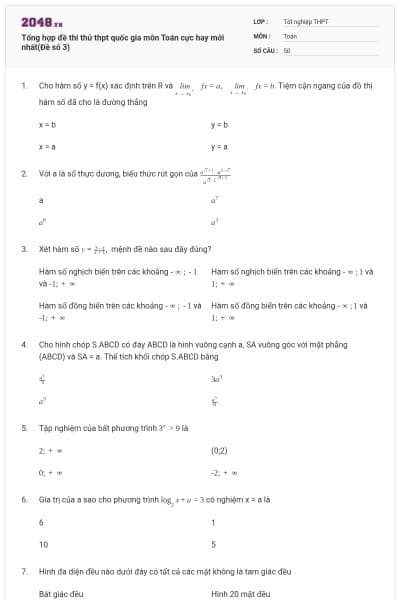 Tổng hợp đề thi thử thpt quốc gia môn Toán cực hay mới nhất(Đề số 3)