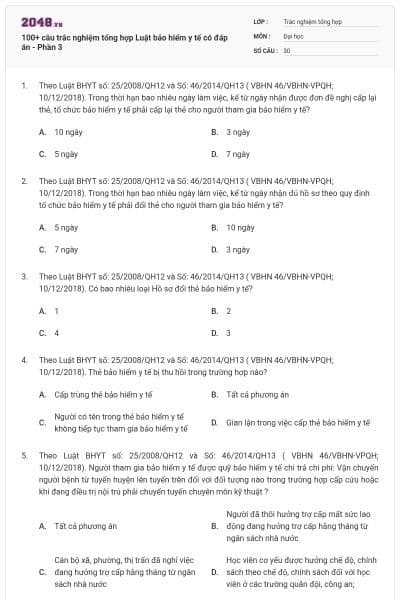 100+ câu trắc nghiệm tổng hợp Luật bảo hiểm y tế có đáp án - Phần 3