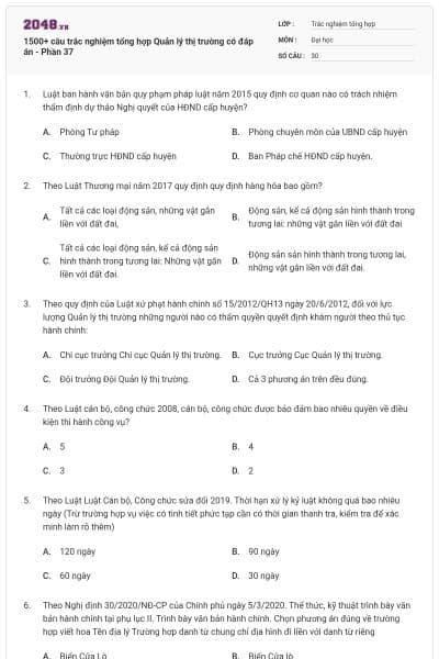 1500+ câu trắc nghiệm tổng hợp Quản lý thị trường có đáp án - Phần 37