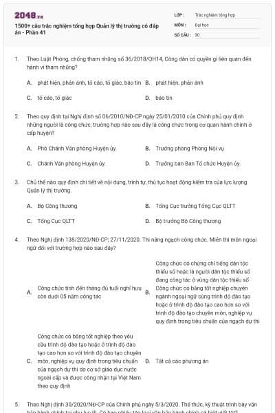 1500+ câu trắc nghiệm tổng hợp Quản lý thị trường có đáp án - Phần 41