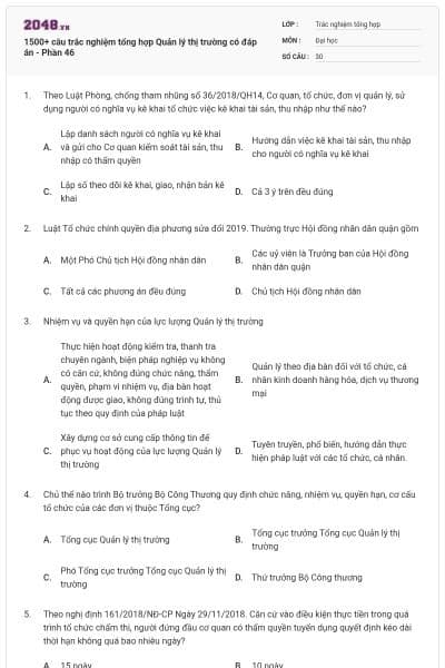 1500+ câu trắc nghiệm tổng hợp Quản lý thị trường có đáp án - Phần 46