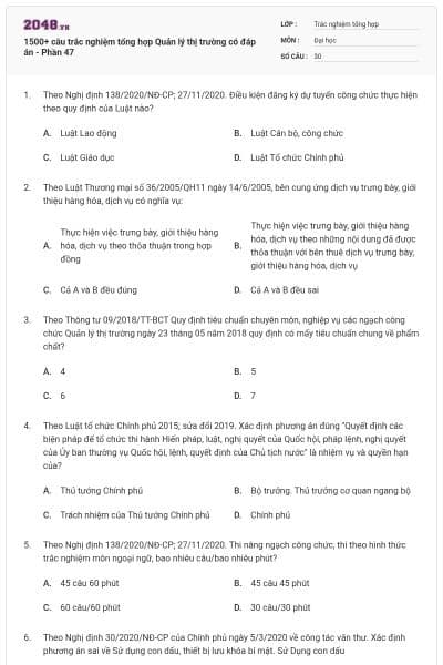 1500+ câu trắc nghiệm tổng hợp Quản lý thị trường có đáp án - Phần 47