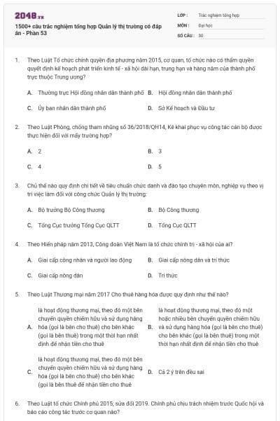 1500+ câu trắc nghiệm tổng hợp Quản lý thị trường có đáp án - Phần 53