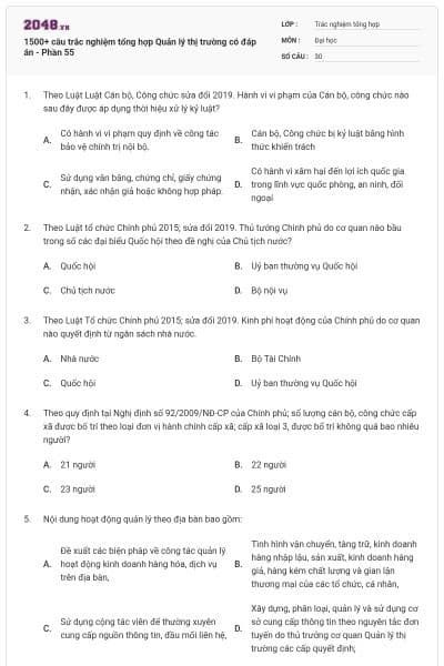 1500+ câu trắc nghiệm tổng hợp Quản lý thị trường có đáp án - Phần 55