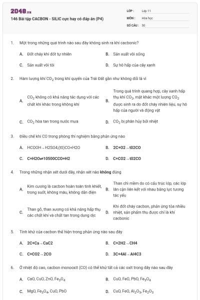 146 Bài tập CACBON - SILIC cực hay có đáp án (P4)