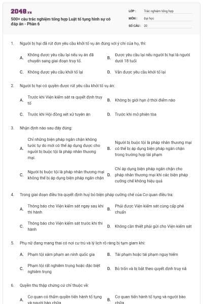 500+ câu trắc nghiệm tổng hợp Luật tố tụng hình sự có đáp án - Phần 6