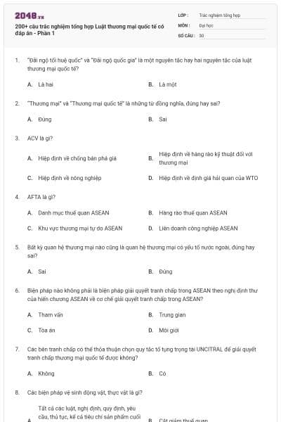 200+ câu trắc nghiệm tổng hợp Luật thương mại quốc tế có đáp án - Phần 1