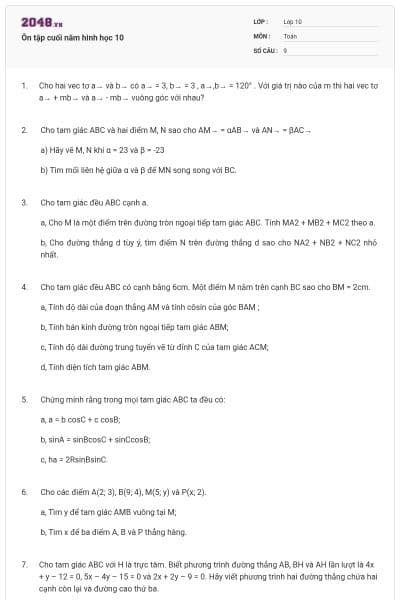 Ôn tập cuối năm hình học 10