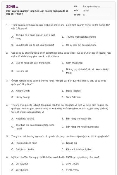 200+ câu trắc nghiệm tổng hợp Luật thương mại quốc tế có đáp án - Phần 9
