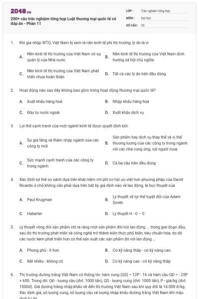 200+ câu trắc nghiệm tổng hợp Luật thương mại quốc tế có đáp án - Phần 11