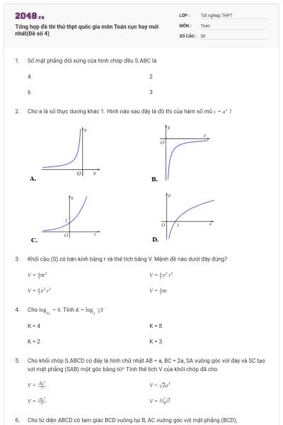 Tổng hợp đề thi thử thpt quốc gia môn Toán cực hay mới nhất(Đề số 4)
