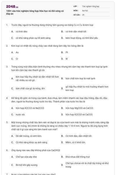 100+ câu trắc nghiệm tổng hợp Hóa học và đời sống có đáp án