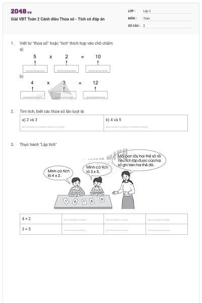 Giải VBT Toán 2 Cánh diều Thừa số - Tích có đáp án