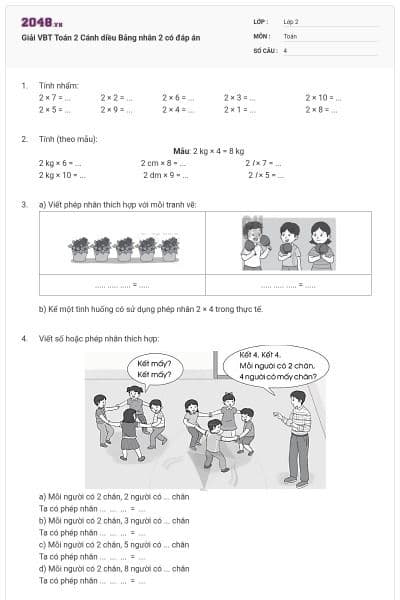 Giải VBT Toán 2 Cánh diều Bảng nhân 2 có đáp án