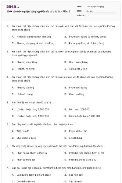 100+ câu trắc nghiệm tổng hợp Bản đồ có đáp án - Phần 2