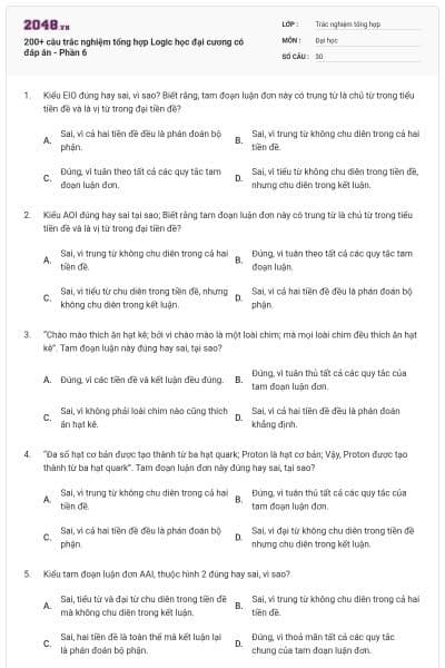 200+ câu trắc nghiệm tổng hợp Logic học đại cương có đáp án - Phần 6