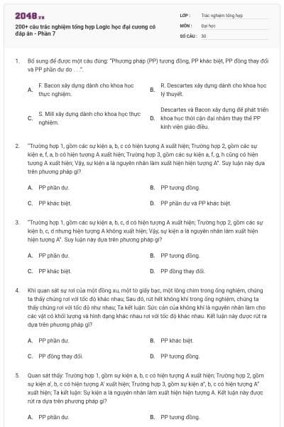 200+ câu trắc nghiệm tổng hợp Logic học đại cương có đáp án - Phần 7