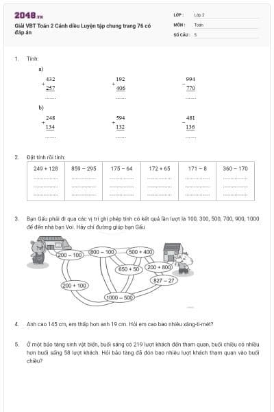 Giải VBT Toán 2 Cánh diều Luyện tập chung trang 76 có đáp án