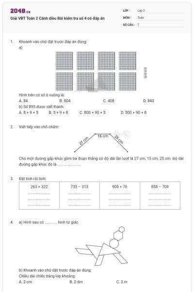 Giải VBT Toán 2 Cánh diều Bài kiểm tra số 4 có đáp án