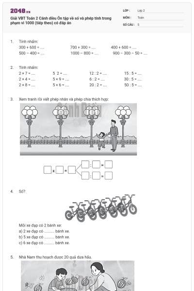Giải VBT Toán 2 Cánh diều Ôn tập về số và phép tính trong phạm vi 1000 (tiếp theo) có đáp án
