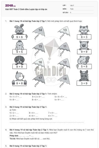 Giải VBT Toán 2 Cánh diều Luyện tập có đáp án