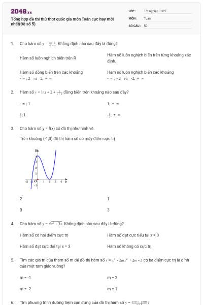 Tổng hợp đề thi thử thpt quốc gia môn Toán cực hay mới nhất(Đề số 5)