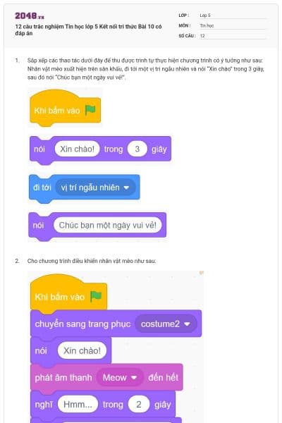 12 câu trắc nghiệm Tin học lớp 5 Kết nối tri thức Bài 10 có đáp án