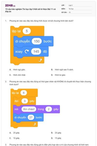 15 câu trắc nghiệm Tin học lớp 5 Kết nối tri thức Bài 11 có đáp án